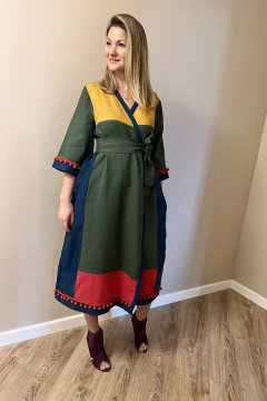 Платье кимоно из льна с пояском и свободным кроем Pavlova 136 - фото 5