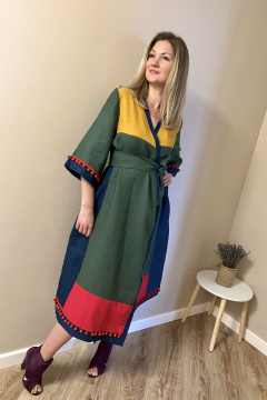 Платье кимоно из льна с пояском и свободным кроем Pavlova 136 - фото 3