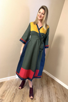 Платье кимоно из льна с пояском и свободным кроем Pavlova 136 - фото 2