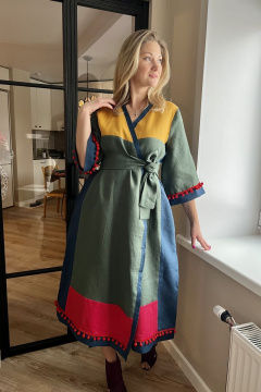 Платье кимоно из льна с пояском и свободным кроем Pavlova 136 - фото 1