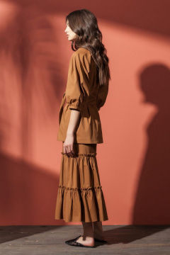 Юбка хлопковая миди с воланами и рюшами Nova Line 3509 коричневый - фото 2