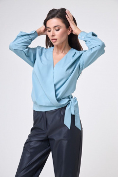 Блуза с запахом и складками из хлопка Anelli 829 морской - фото 3