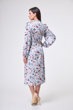 Платье из шелковой ткани с сборками и V-образным вырезом Anelli 1045 голубой_армани - фото 4