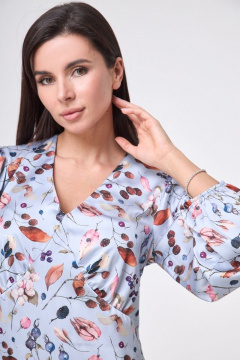 Платье из шелковой ткани с сборками и V-образным вырезом Anelli 1045 голубой_армани - фото 3