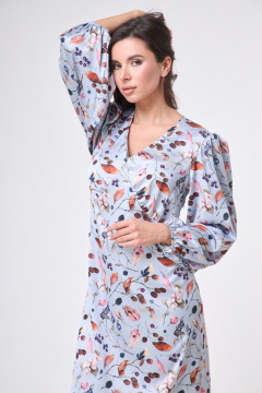 Платье из шелковой ткани с сборками и V-образным вырезом Anelli 1045 голубой_армани - фото 2