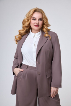 Демисезонный костюм из вельвета с брюками палаццо Anelli 1190 светлый_кофе - фото 4