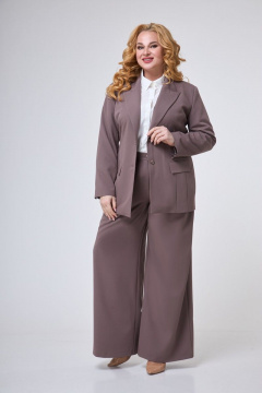 Демисезонный костюм из вельвета с брюками палаццо Anelli 1190 светлый_кофе - фото 1