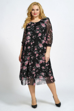 Платье А-силуэта на подкладке из сетки и трикотажа БАГРЯНИЦА 5049 черно-розовый - фото 3