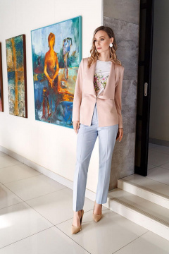 Брюки из вискозы и текстиля со стрелками и заужением Nelva 3711 голубой - фото 5