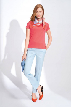 Брюки из вискозы и текстиля со стрелками и заужением Nelva 3711 голубой - фото 4