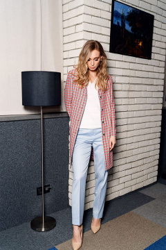 Брюки из вискозы и текстиля со стрелками и заужением Nelva 3711 голубой - фото 2