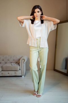 Брюки прямые со стрелками из вискозы для делового стиля Nelva 3754 фисташковый - фото 4