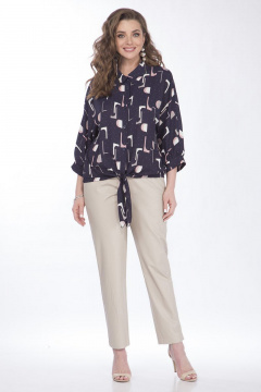 Блузка из текстиля с удлиненными деталями и завязками Matini 4.1527 синий - фото 3