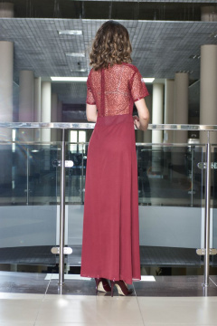Платье нарядное шифон с вышивкой и разрезом на спине AMORI 9373 бордо - фото 2