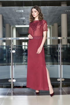 Платье нарядное шифон с вышивкой и разрезом на спине AMORI 9373 бордо - фото 1