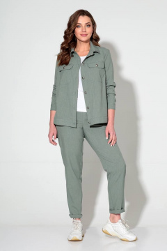 Костюм 2-ка куртка и брюки зауженные с накладными карманами Liona Style 694 пепельно-зеленый - фото 1