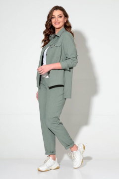 Костюм 2-ка куртка и брюки зауженные с накладными карманами Liona Style 694 пепельно-зеленый - фото 2