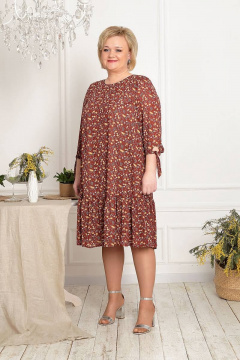 Платье свободного кроя с вырезом и складками Соджи 522 кирпичный - фото 1