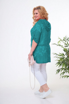 Блуза из кружева с капюшоном, демисезон, на каждый день Anastasia 795 изумруд - фото 2