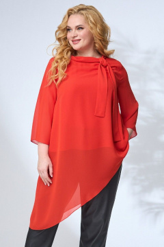 Удлиненная свободная блуза с асимметричным низом на завязках Angelina & Сo 666 красный - фото 4