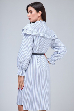Платье-рубашка хлопковое с рюшем, воланами и длинными рукавами Anelli 1024 полоска_серо-голубая - фото 2