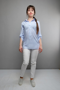 Блуза свободного кроя из хлопка для делового образа Mita ЖМ991а голубой - фото 2