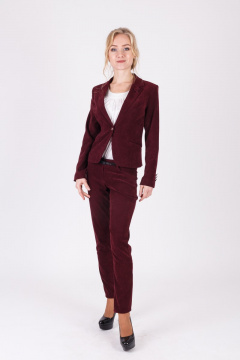 Костюм из текстиля с укороченным пиджаком и зауженными брюками Domna 16003 бордовый - фото 1