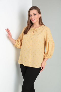 Блуза из хлопка и вискозы с V-образным вырезом и сборками Modema м.464/8 - фото 1