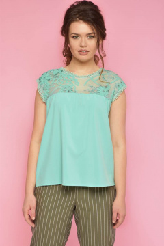 Блуза свободного кроя из легкой ткани для летнего образа Anelli 524 бирюза - фото 1
