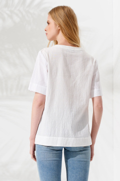 Белая хлопковая блуза с вышивкой и асимметричным силуэтом Панда 91340w белый - фото 2