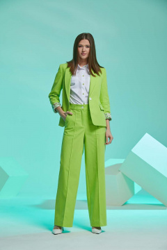 Костюм женский: жакет полуприталенного силуэта и брюки палаццо Andina 902 лайм - фото 1