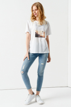 Джемпер женский летний с принтом из хлопка Панда 115840w белый - фото 1