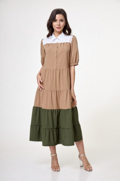 Платье рубашка из текстиля с карманами и резинкой рукава Anelli 1057 ириска - фото 2