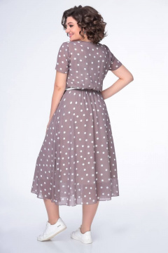 Платье из шифона с резинкой по линии талии и коротким рукавом Swallow 487 кофейный_в_белый_горох - фото 4