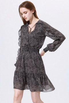 Платье весенне-осеннее из шифона с воланом и V-образным вырезом Орхидея 1139 - фото 3