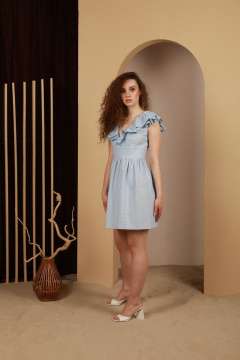 Платье мини приталенное из хлопка с воланами Amberа 226 голубой - фото 2