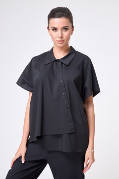 Рубашка ассиметричная до бедра с коротким рукавом Anelli 1227 черный - фото 4