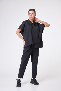 Рубашка ассиметричная до бедра с коротким рукавом Anelli 1227 черный - фото 3