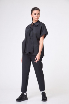 Рубашка ассиметричная до бедра с коротким рукавом Anelli 1227 черный - фото 2