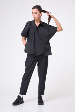 Рубашка ассиметричная до бедра с коротким рукавом Anelli 1227 черный - фото 1