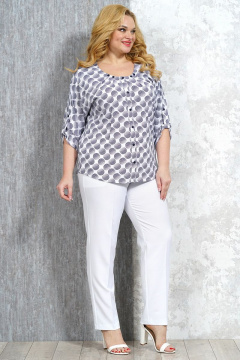 Блуза цельновыкроенная с рукавом 3/4 для повседневных образов Медея и К 2155 бело-синяя - фото 2