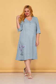 Платье с вышивкой и шнурками на низу и рукавах Tensi 334 голубой - фото 1