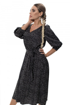 Круглогодичное платье с резинковым поясом и присборенными рукавами Golden Valley 4832 черный - фото 2