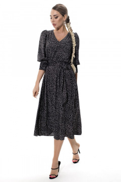 Круглогодичное платье с резинковым поясом и присборенными рукавами Golden Valley 4832 черный - фото 1