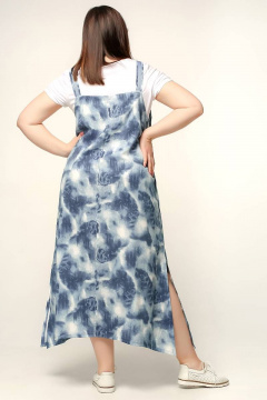 Сарафан трапециевидный с разрезами и объемными бретелями La rouge 5387 синий-набивной - фото 3