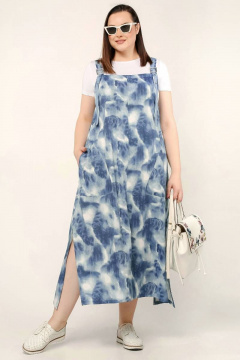 Сарафан трапециевидный с разрезами и объемными бретелями La rouge 5387 синий-набивной - фото 1