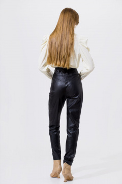 Брюки зауженные из экокожи с карманами и высоким поясом Орхидея 1127 черный - фото 2