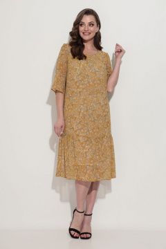 Летнее платье из шифона с присобранным воланом Fortuna ШЖ 669 горчичный - фото 1