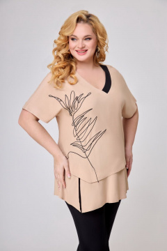 Брюки и туника в стиле casual из вискозы DaLi 2615 чёрный+беж - фото 3