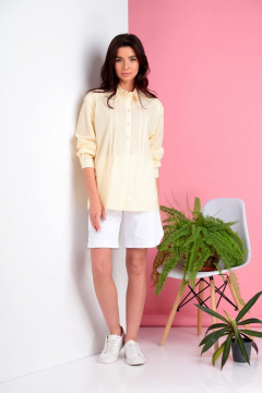 Летний комплект блуза и шорты с защипами и воротником Ивелта плюс 2958 желтый - фото 3